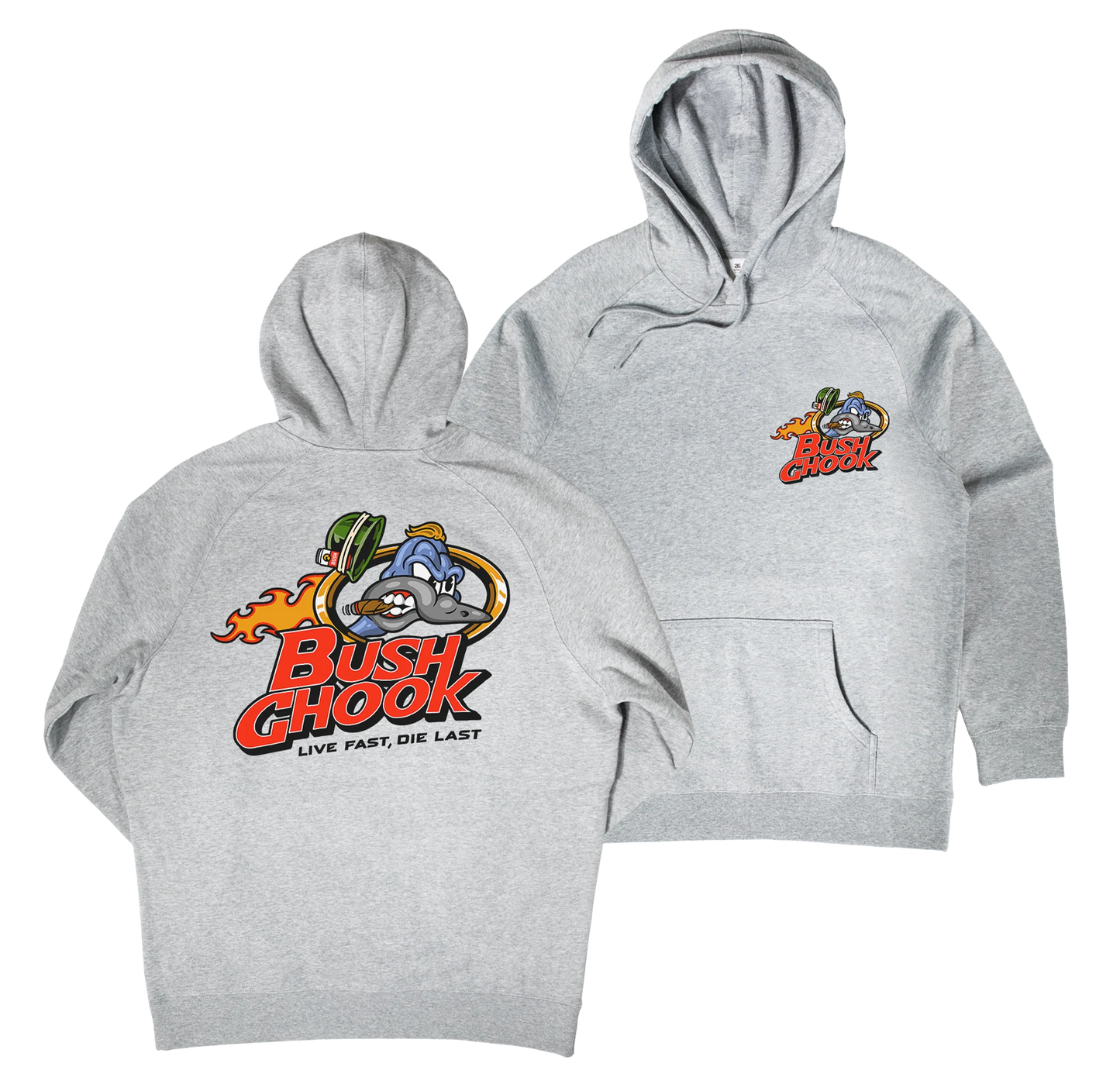 Bush Chook Brass Chook Hoodie Grey