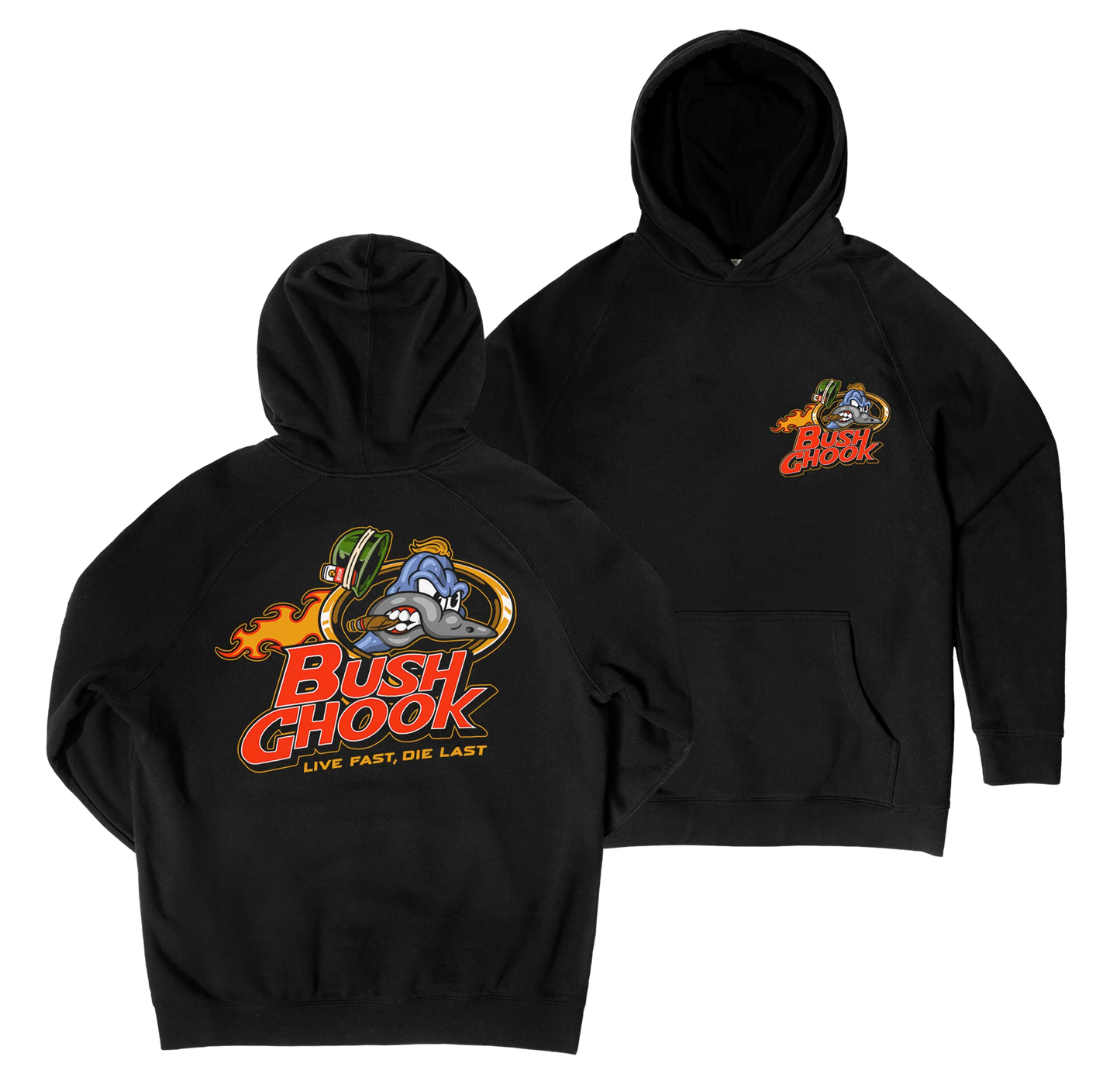 Bush Chook Brass Chook Hoodie Black