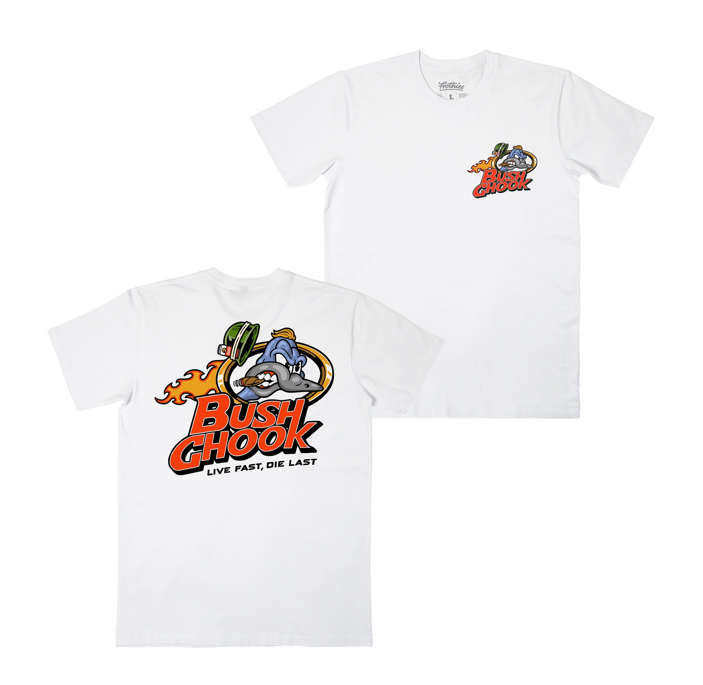 Bush Chook Brass Chook Tee White