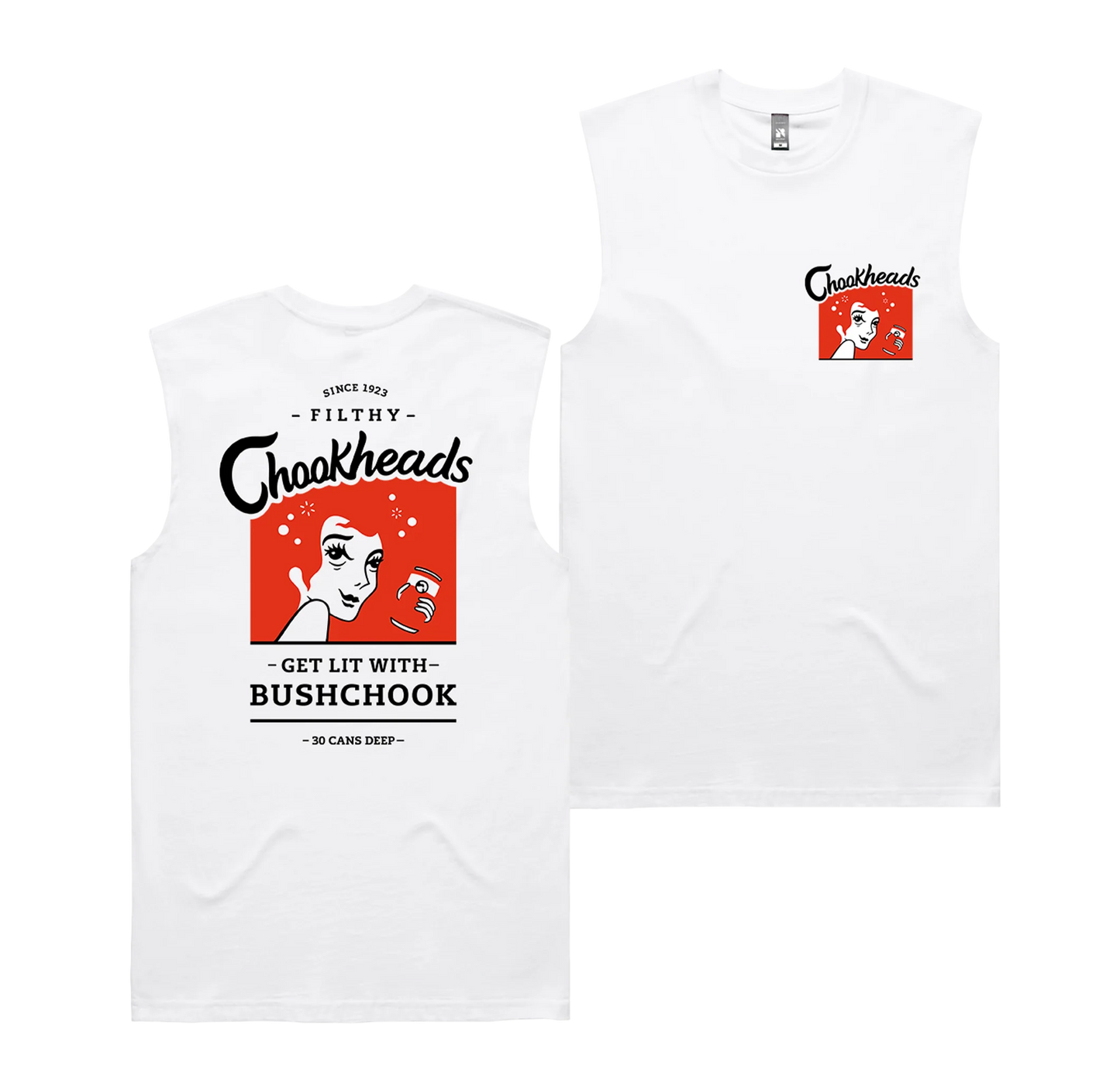 Bush Chook Chookheads Muscle Tee White