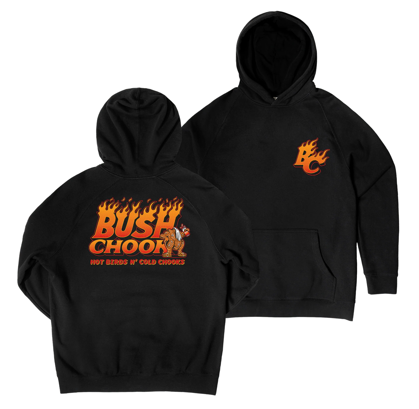 Bush Chook Hot Birds Hoodie Black