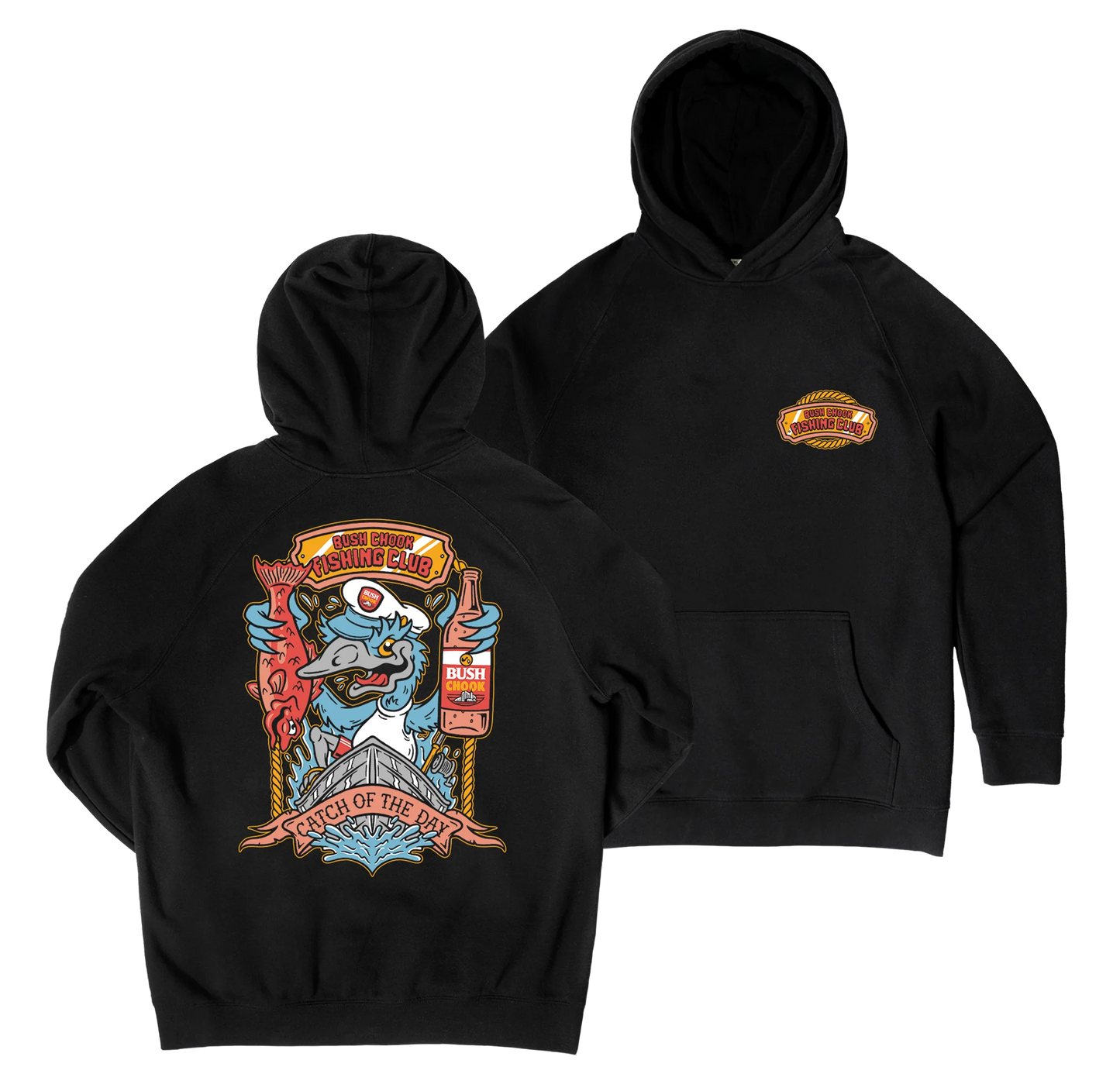 Bush Chook Catch of the Day Hoodie Black