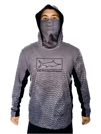 Fishing Shirt - UPF50+ Long Sleeve sun protection clothing with gaiter mask and hood