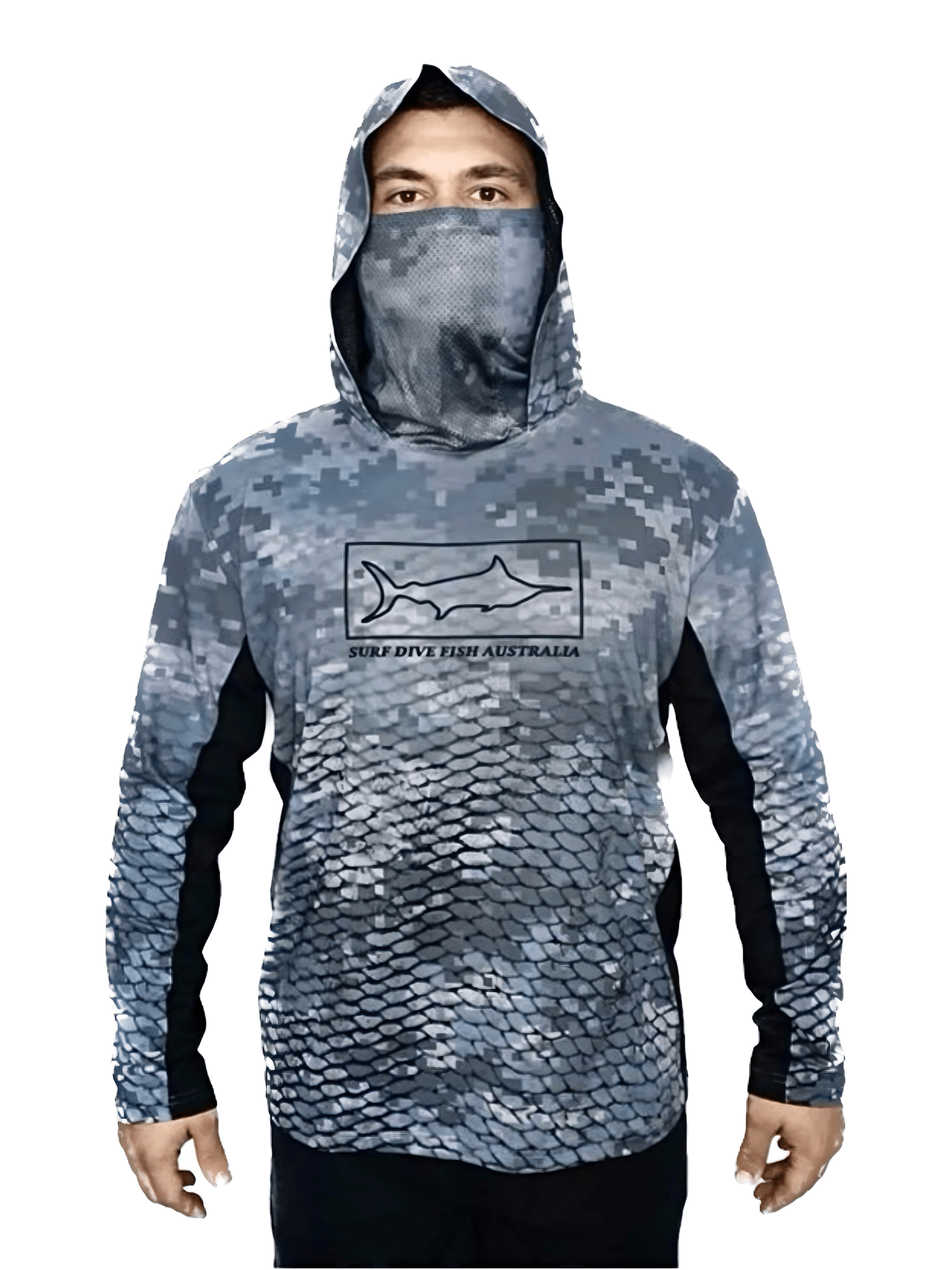 UV Fishing shirt UPF50 Long Sleeve Fishing Shirt With Hood And Gait Surf Dive Fish Australia