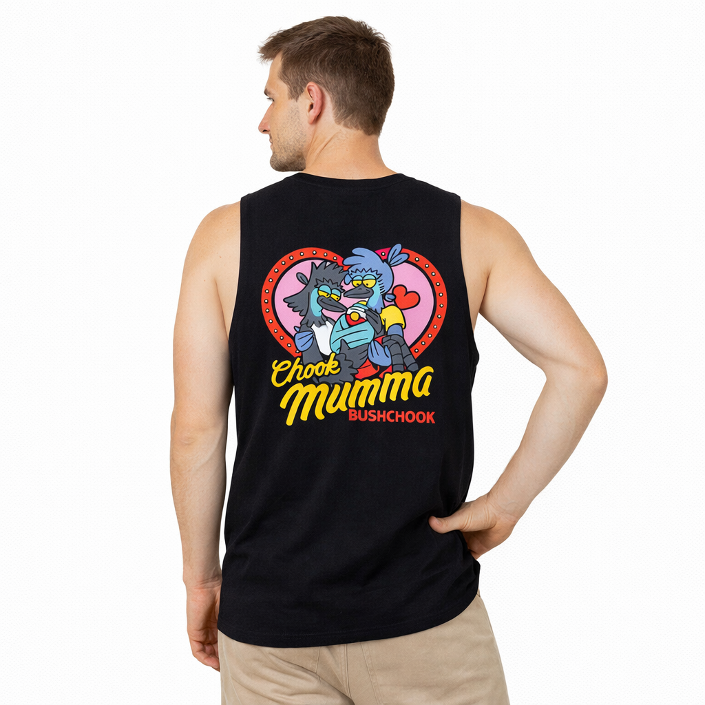 Bushchook Chook Mumma Cotton Muscle Tee Black