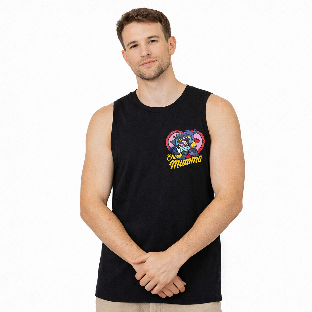 Bushchook Chook Mumma Cotton Muscle Tee Black
