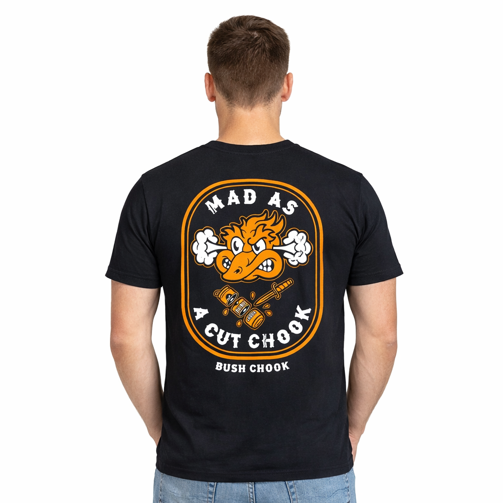 Bushchook Mad As A Cut Chook Tee Black