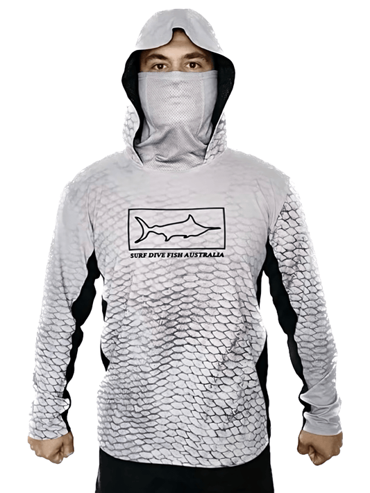 UV Fishing Shirt - UPF50+ Long Sleeve sun protection clothing with gaiter mask and hood