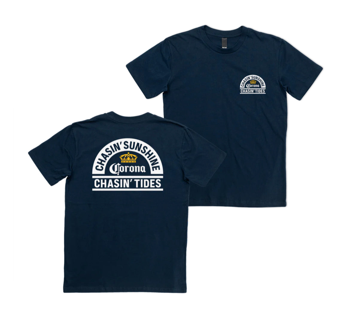 Cotton Fishing Shirt - Corona Chasin' Tides chasing sunshine Navy T-shirt