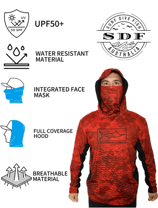 UV Fishing Shirt - UPF50+ Long Sleeve sun protection clothing with Gaiter mask and hood