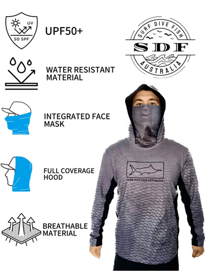 UV Fishing Shirt - UPF50+ Long Sleeve sun protection clothing with gaiter mask and hood