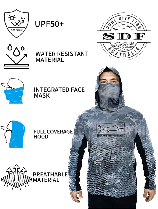 UV Fishing shirt - UPF50+ Long Sleeve Fishing Shirt With Hood And Gaiter Protection