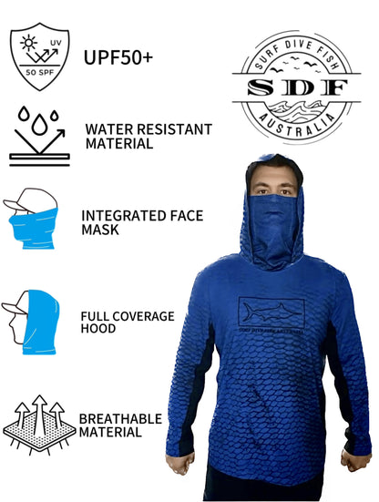 UV Fishing Shirt - UPF50+ Long Sleeve sun protection clothing with gaiter mask and hood