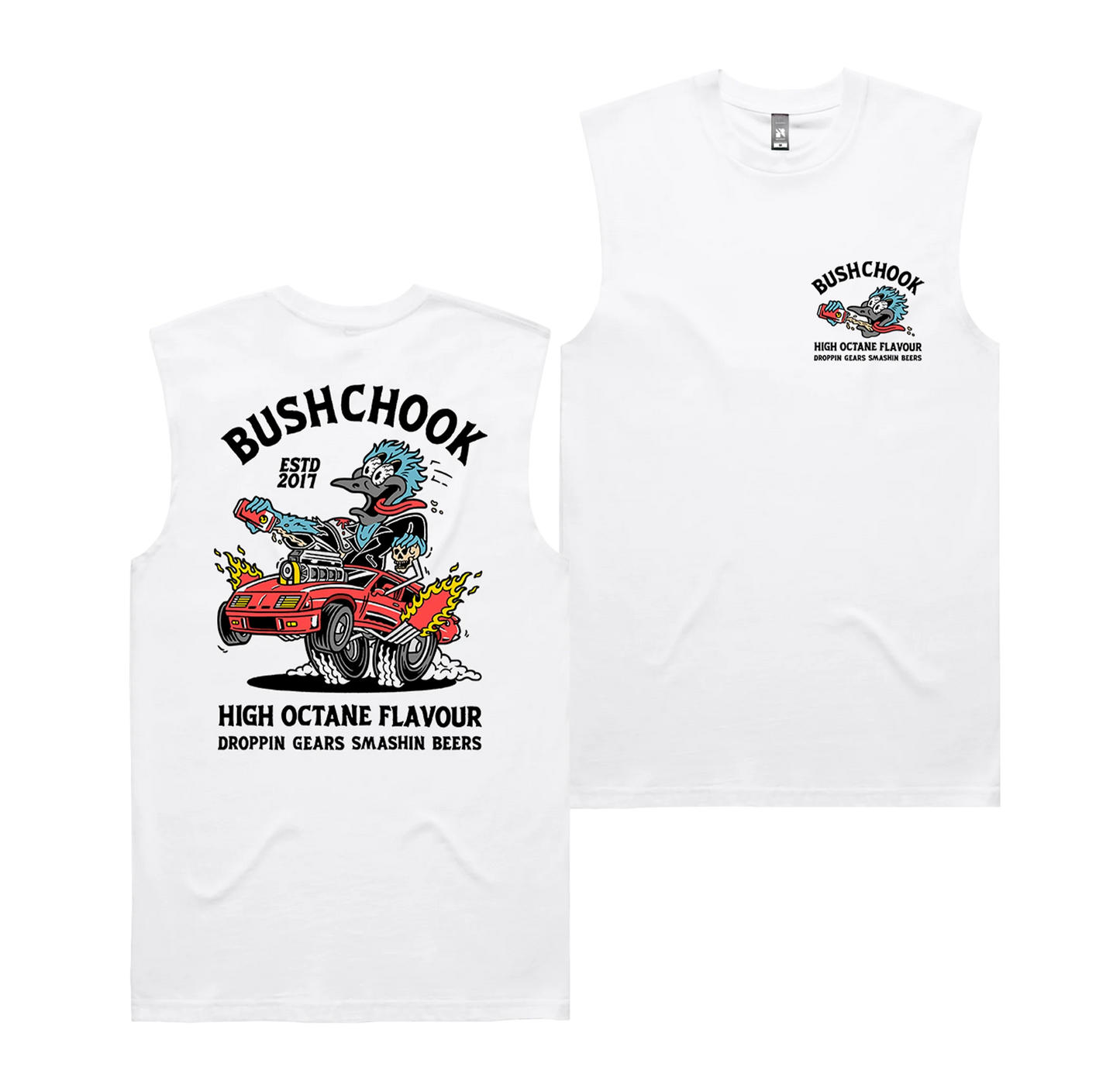 Bush Chook High Octane Muscle Tee White