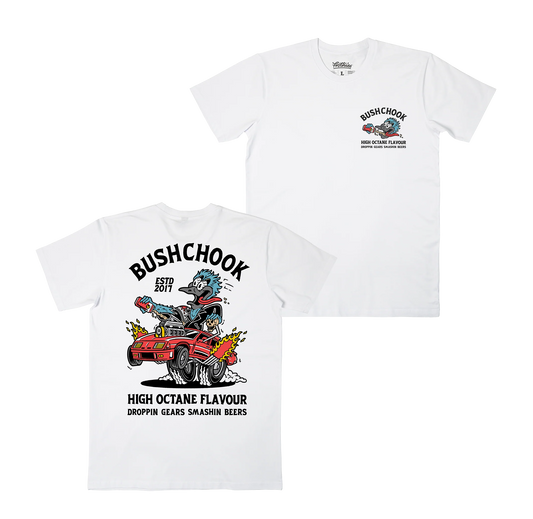 Bush Chook High Octane Tee White