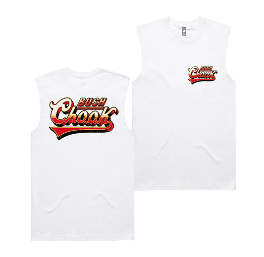 Bush Chook Old School Muscle Tee White