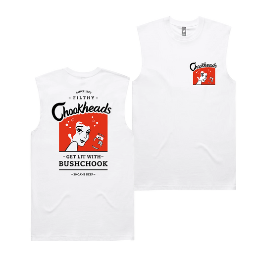 Bush Chook Chookheads Muscle Tee White