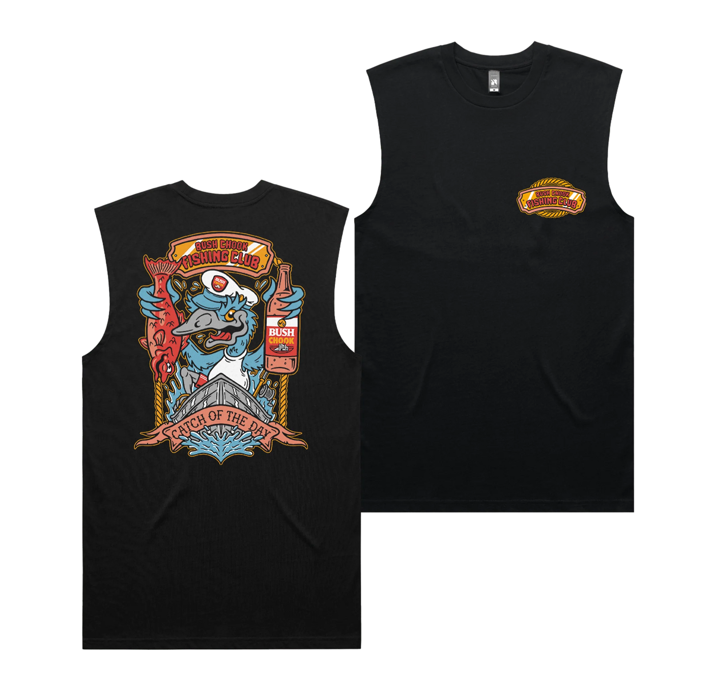 Bush Chook Catch of the Day Muscle Tee Black