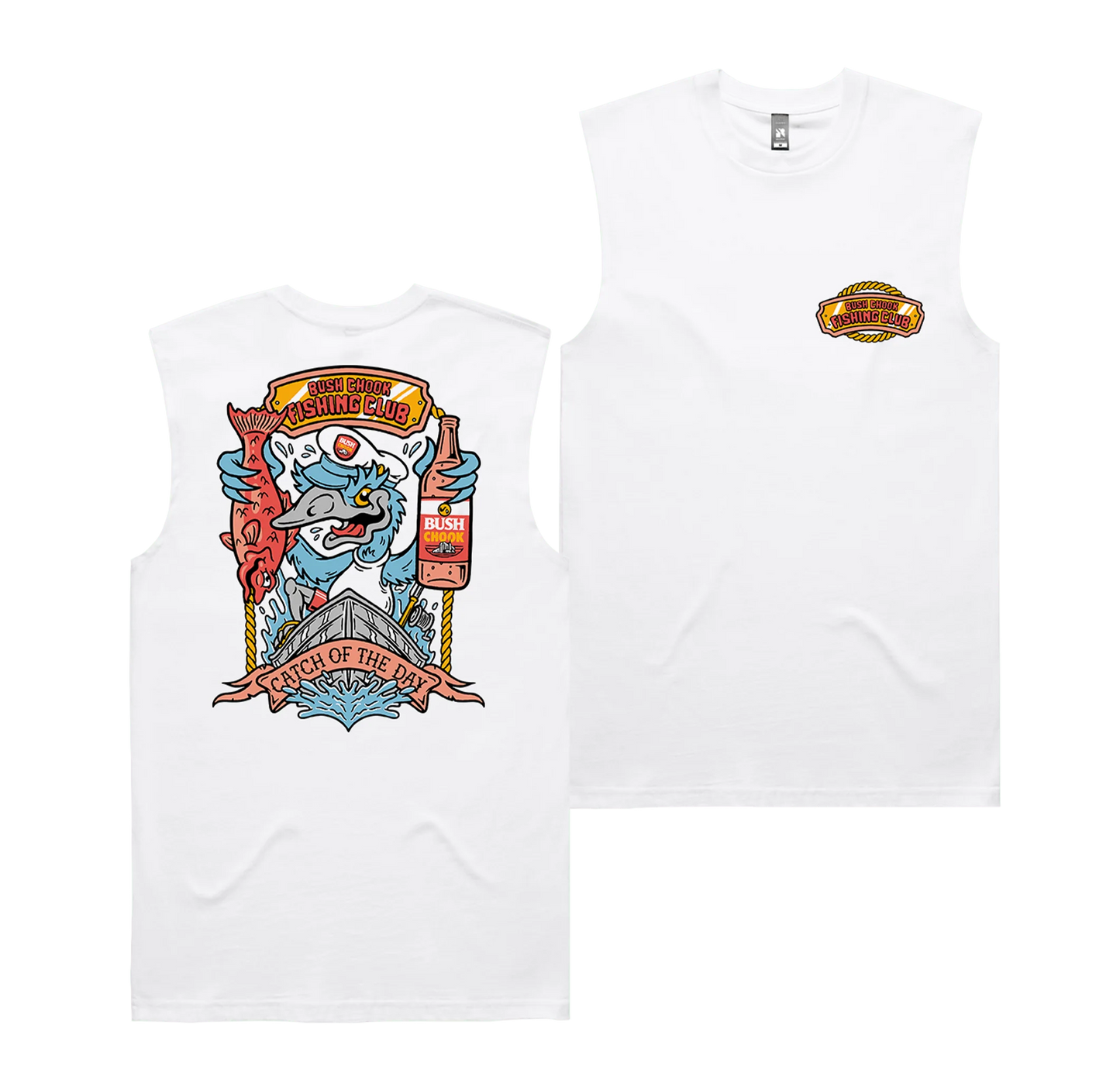 Bush Chook Catch of the Day Muscle Tee White