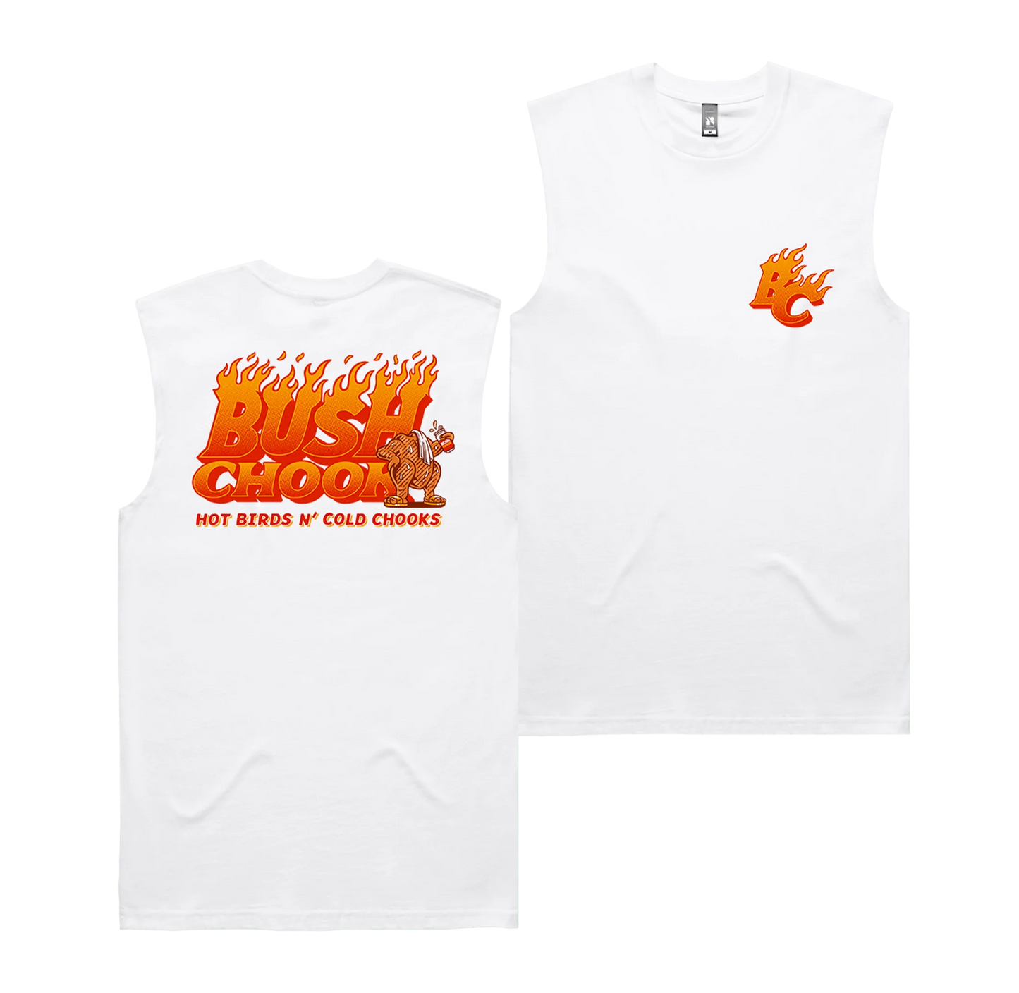 Bush Chook Hot Birds Muscle Tee White