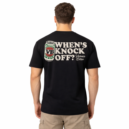 Victor Bravo’s When's Knock Off? Tee Black