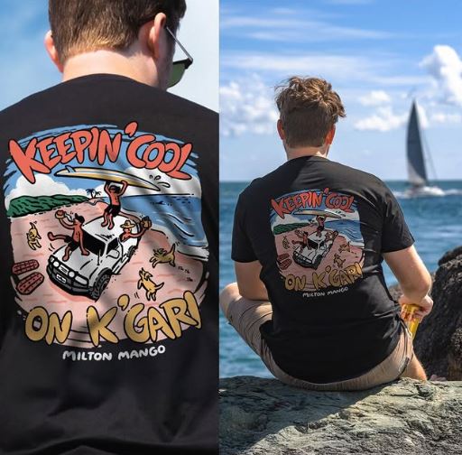 Milton Mango Keepin' Cool on K'Gari Tee Black